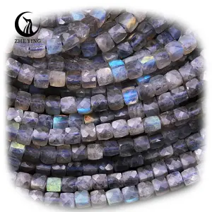 Zhe Ying cube faceted Labradorite beads natural stone strands gemstone bulk Square round faceted stone beads