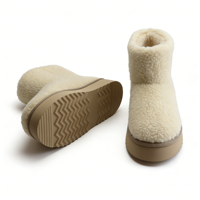 Bottes de neige en fausse fourrure crème pour femmes, design entièrement en peluche, logo personnalisé OEM disponible en gros