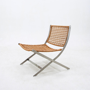 เก้าอี้พักผ่อนทันสมัยฐานสแตนเลส นั่งสบาย เหมาะสำหรับระเบียงกลางแจ้ง พร้อมเบาะหนังวัวถักทอ - Product Image 3