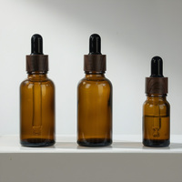 Flacon compte-gouttes en verre ambré 15ml 30ml 50ml avec collier à motif bois par transfert d'eau, pour sérum, huile, cosmétiques, capacité personnalisée, vente en gros en vrac