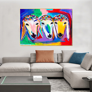 Pintura al óleo <span class=keywords><strong>de</strong></span> tres cabezas <span class=keywords><strong>de</strong></span> oveja hecha a mano sobre lienzo para decoración para sala <span class=keywords><strong>de</strong></span> estar M.Kadishman ovejas modernas coloridas pinturas famosas <span class=keywords><strong>de</strong></span> <span class=keywords><strong>animales</strong></span> - Product Image 3