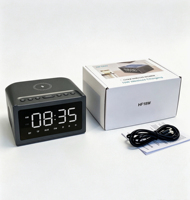 Altavoz Multifunción para Mesita de Noche con Carga Inalámbrica V5.3 para Teléfono, Reloj, Alarma, Radio FM, Tarjeta TF, USB, AUX, Audio