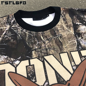 T-shirt personnalisé écologique en jersey délavé à l'acide sérigraphie surdimensionnée T-shirts à manches longues double couche véritable arbre camouflage pour hommes - Product Image 3