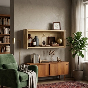 Estante Flotante de Pared de Madera Maciza, Estilo Moderno y Minimalista, Vitrina Rectangular - Product Image 4