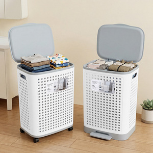 <span class=keywords><strong>Panier</strong></span> <span class=keywords><strong>à</strong></span> <span class=keywords><strong>linge</strong></span> pliable avec pédale, bac de rangement rectangulaire de 60L pour salle de bain, organiseur de vêtements, design pliable - Product Image 3