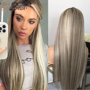Highlight Blonde Honey Gray Human Hair Wig 13*4 Lace Frontal Peruvian Wig For Black Women Natural Human Hair Lace Front Wig
