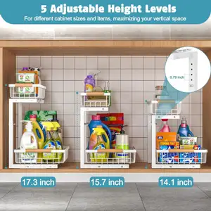 Organisateur sous évier à 2 niveaux, réglable en hauteur, en métal, avec poignée, pour <span class=keywords><strong>cuisine</strong></span> et salle de bain - Product Image 2