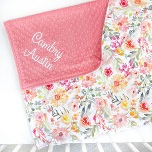 Couvertures de bébé fille Minky, personnalisés, en coton doux, monogramme Floral, vente en gros, couvertures pour nouveau-né - Product Image 6