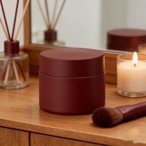 High-End Matte Dark Red Cosmetic Lotion Cream <b>Jar</b> <b>Empty</b> Frosted Wide Mouth Face Cream Lid Rose Gold Glass Plastic Cap - Product Image 2