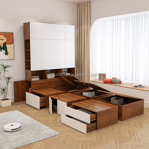 Inexpensive Max-<b>Storage</b> Tatami Bed with Lifting Table Flip-Top Compartments & Built-in Wardrobe for Apartment Bedroom Furnitures - Product Image 2