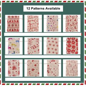 Factory Stock Hot Stamping Christmas Snowflake Snowman Cotton Linen <b>Drawstring</b> Gift Bags Candy Bag - Product Image 6