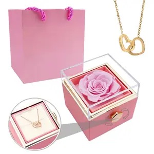 Free samples Engraved Interlocking Hearts To Hearts Pendant Necklace Eternal The Rose Box Stainless Steel Women Chain Necklace