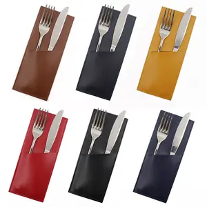 1PC Custom PU Leather Cutlery Holder Case Flatware Tableware Cutlery Organizer Pouch for Wedding Party Home Decor