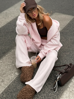 Magnifiques ensembles de survêtements pour femmes avec fermeture éclair et capuche, pantalon rose, ensemble deux pièces, pantalon bleu classique, tenue de sport pour le printemps