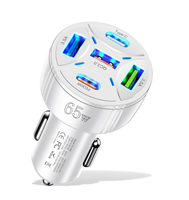 Chargeur de voiture super rapide 65W, 2 ports USB-C PD/QC, 3 ports USB, protection OTP/OVP, sortie 5V/2.4A, rotation à 360°, charge multi-appareils, ordinateur portable