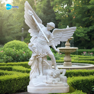 Estatua de Jardín del Arcángel Miguel, Escultura de Mármol, Decoración Exterior Personalizada, Tallada a Mano para Uso en Iglesias y Cementerios - Product Image 1