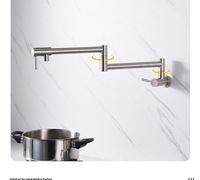 Robinet de cuisine mural en acier inoxydable à trou unique, commande par clé, purificateur d'eau 4 points, double poignée pliable