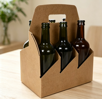 Boîte de transport pliable auto-érectrice en papier kraft biodégradable et écologique pour 6 bouteilles de vin ou de bière, avec poignée, fabriquée à partir de matériaux recyclés