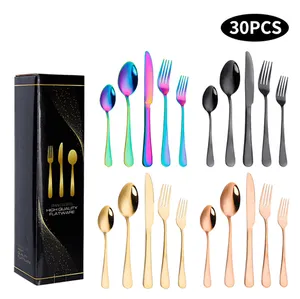 Amazon Top Seller Stainless Steel Silverware Case Set Flatware 30Pcs silver knife Fork Spoon Cutlery Set