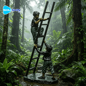 Scultura in bronzo personalizzata a grandezza naturale di ragazzi che salgono su una scala, per arte pubblica da esterno - Product Image 4