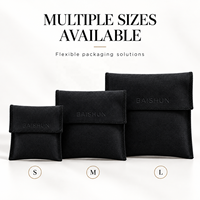 Pochette à bijoux en microfibre noire avec rabat pliable, logo personnalisé, petit sac à bijoux pour bagues, boucles d'oreilles, colliers, emballage en gros
