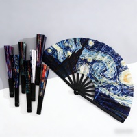 Nouveau éventail de kung-fu style peinture à l'huile, 33 cm, taille géante et en plastique