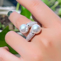 Bague ouverte de luxe minimaliste de style coréen avec doubles perles - bijoux polyvalents en gros