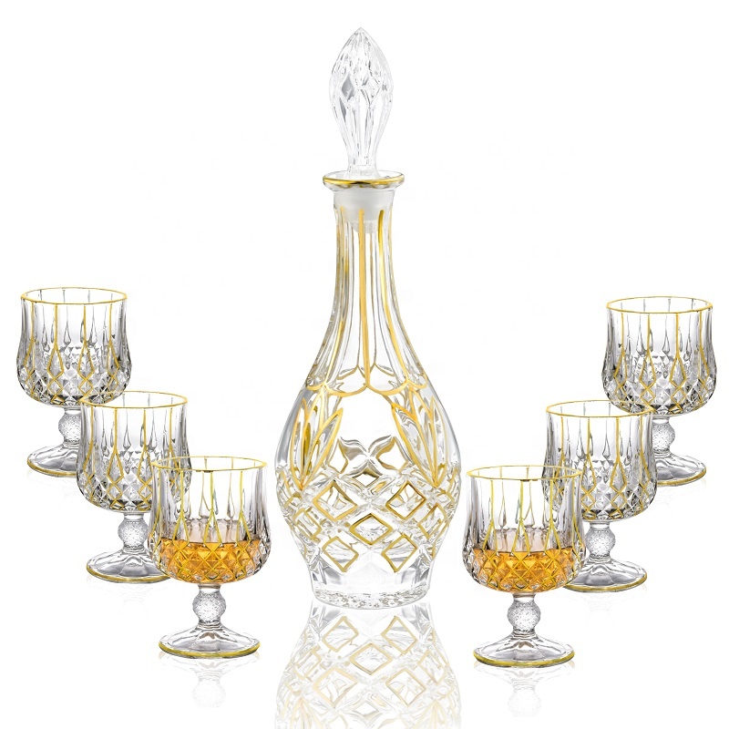 N7 старый модный дизайн 800 мл высококачественный хрустальный стеклянный набор золотых линий Графин для вина