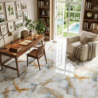 Carreaux de sol en porcelaine Foshan 60x60 (24x24 pouces) motif marbre onyx blanc veine dorée pour salon