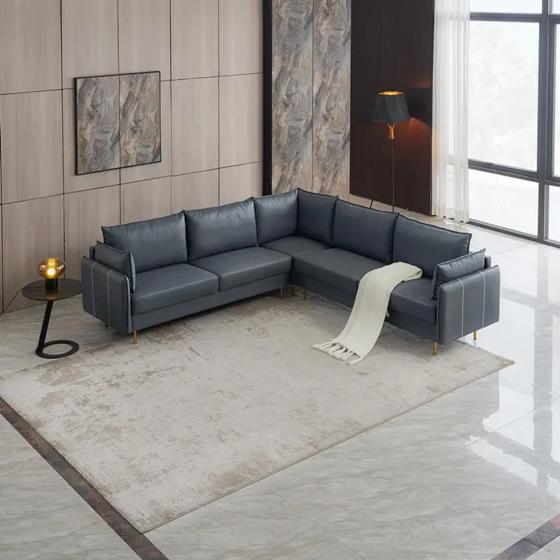 Groothandel 6P Zitcapaciteit Grote Zachte Banken Microfiber Meubelen Sofa Set Nieuwe L-Vormige Woonkamer Banken Voor Loft Hotel