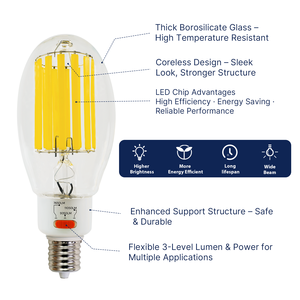 Bombilla LED de Alta Luminosidad 12600LM 120V-277V con Base EX39, 3 Potencias Seleccionables, Bombilla LED HID para Almacenes, Estadios Deportivos, Certificación ETL FCC - Product Image 3