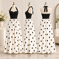 Robe longue personnalisée pour femme en satin imprimé, col halter, corsage structuré, jupe évasée froncée, robe de soirée formelle