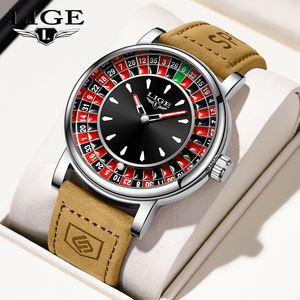 <span class=keywords><strong>Montre</strong></span> LIGE LG89161 Roulette 45 mm pour <span class=keywords><strong>homme</strong></span>, bracelet en cuir suédé marron, disque de jeu de luxe, étanche, lumineuse, avec boîte cadeau - Product Image 1