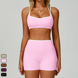 VÊTEMENTS DE FITNESS POUR FEMMES GYM WEAR <span class=keywords><strong>SPORT</strong></span> SOUTIEN-GORGE <span class=keywords><strong>SHORT</strong></span> D'ENTRAÎNEMENT DOS OUVERT DÉBARDEUR ENSEMBLES DE YOGA Color-Blocking pour FEMMES - Product Image 3