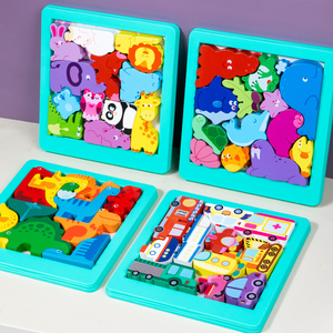 Vente en gros de puzzles 3D de dessins animés, blocs de construction en bois colorés, <span class=keywords><strong>jouet</strong></span> éducatif Montessori, puzzle DIY pour enfants - Product Image 1