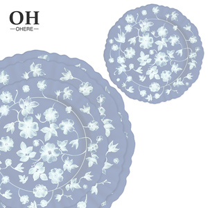 Service de vaisselle en porcelaine fine vintage bleue Ouhe, assiettes irrégulières, location de mariage, vaisselle en céramique, vente en gros - Product Image 6