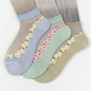 <span class=keywords><strong>Chaussettes</strong></span> courtes à la cheville en soie brodée de fleurs d'été pour femmes pour <span class=keywords><strong>sandales</strong></span> - Product Image 4