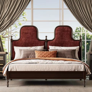 Cama Queen de Estilo Mid-Century Atemporal con Respaldo Suave, Tapizada en Madera de Nogal Sólido Ecológica para Decoración de Dormitorios Modernos y Vintage - Product Image 4