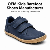 Chaussures d'école en cuir bleu pour enfants, style pieds nus, bout rond, approuvées pour l'école, légères, souples, commande en gros, fournisseur de logos personnalisés