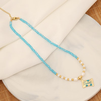 Collier avec pendentif main de Fatima, pierre précieuse naturelle de guérison, plaqué or 18k, en acier inoxydable et Zircon, pour femmes, bijoux