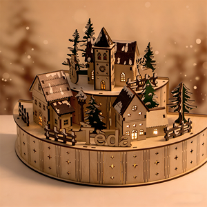 Aldea Navideña de Madera Cortada con Láser, Hecha a Mano y Personalizable, Decoración Ecológica para el Hogar o Regalo de Rompecabezas Navideño - Product Image 1