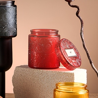 Bougie parfumée en verre gaufré 5 couleurs avec couvercle en verre, décoration d'intérieur, vente en gros, fournisseur OEM ODM, marque privée