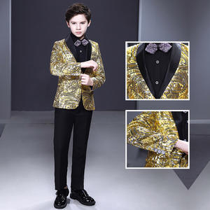 Traje de Gala para Niños de 6 a 16 Años con Lentejuelas Doradas, Ropa Infantil, Trajes de Talla Grande para Niños, Traje de Anfitrión para Actuación de Piano, Blazer de Esmoquin para Niños - Product Image 3