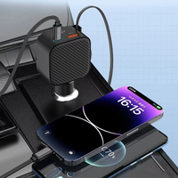 Chargeur de voiture rapide pour iPhone 60W, chargeur de type C pour ordinateur portable, chargeur de téléphone portable USB pour voiture avec câble rétractable