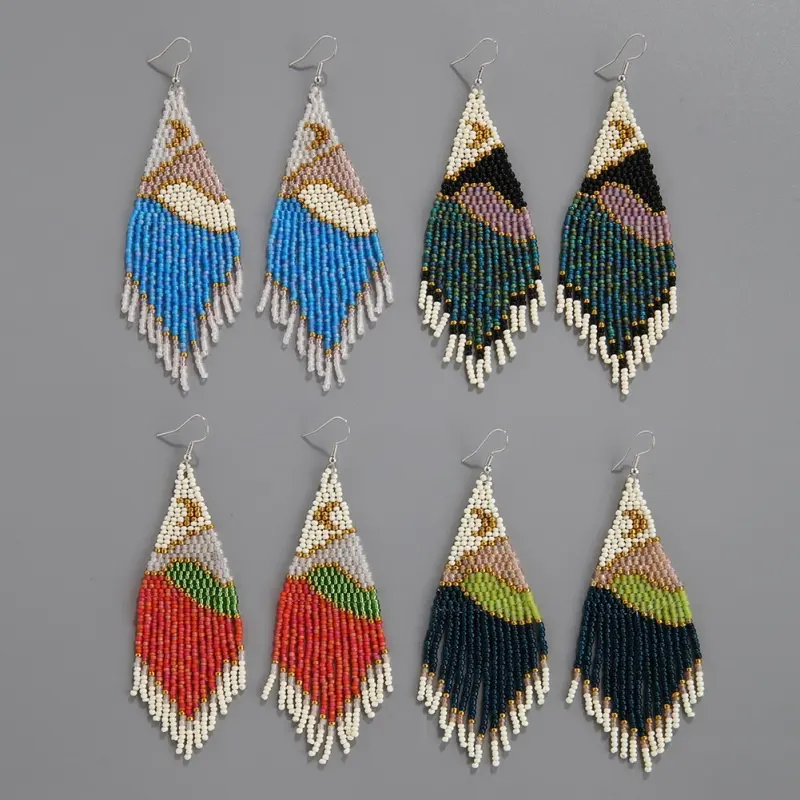 Women's Fashion Jewelry Colorful Geometric Long Beaded Tassels Boho Statement Dangle Earrings for Women Accesorios