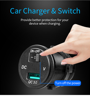 Cargador de Coche USB Inteligente Kewig QC3.0, Salida de 18W, Carga de Teléfono 12-24V, con Pantalla de Voltaje y Botón de Encendido/Apagado para Coche, Barco, Autobús