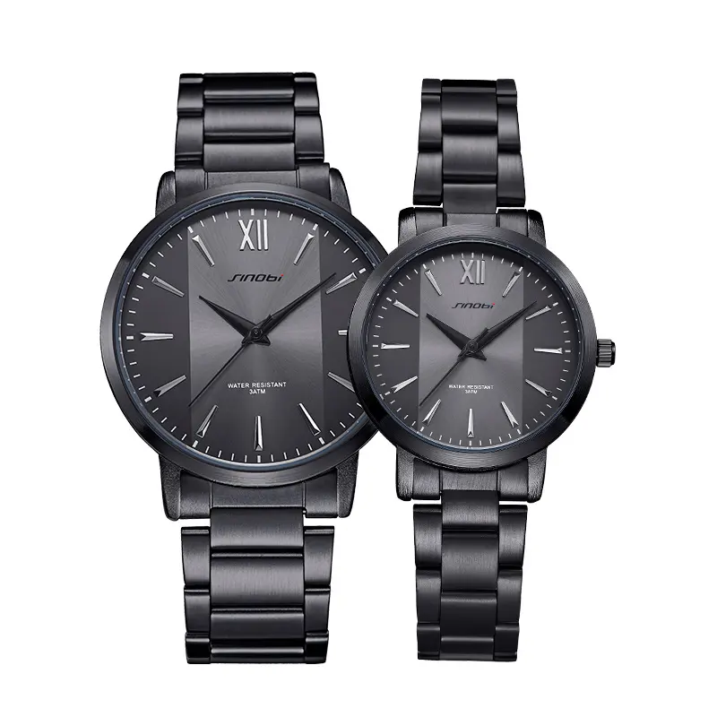 SINOBI Fashion Casual Pair Watches Black Luxury Men Women Watch Waterproof Couple Quartz Wristwatches Relogio Masculino S9819G/L