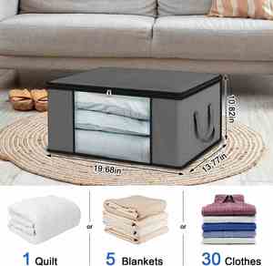 Fabric Multifunction Square Modern Grey 6 Bed Set Storage <b>Bags</b> for Clothes Organizer with Reinforced Handle - Product Image 2