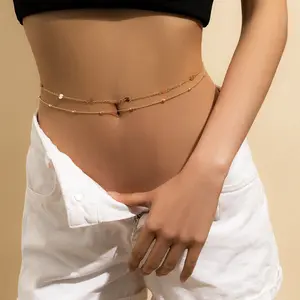 Göbek takısı minimalizm pullu zincir göbek bel zinciri boncuklu bağlantı toptan kadınlar seksi çift katmanlı vücut zinciri