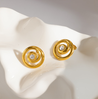 Boucles d'oreilles spirales incrustées de diamants au design unique, en acier inoxydable motif moustiquaire plaqué or 18 carats, bijoux pour femmes résistants à la décoloration